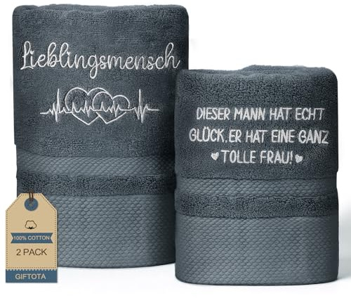 Jahrestag Geschenk für Ihn 2-teiliges Bestickt Handtuch Set 100% Baumwolle | Lustiges Partnergeschenk für Freund Ehemann - Badehandtuch 50x100 cm + Handtücher 35x75 cm