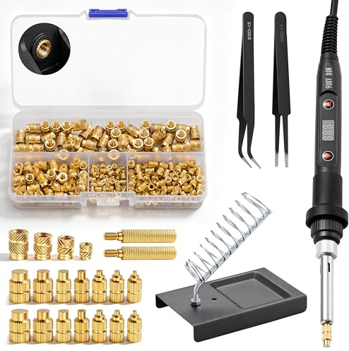 Litorange 290 Stk. Gewindeeinsatz Set M2-M5 mit 80W Lötkolben für 3D Druck | Für 3D Druck (PLA/ABS/PETG). 80W Lötkolben (180-500°C). 270 Messing Einschmelzmuttern (100x M3) & Heat Set Adapter.