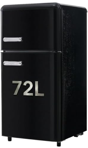 Lahoomu Retro-Kühlschrank, Doppeltür-Kühlschrank, 72 Liter(mit 21 Liter Gefriervolumen), 120 kWh/Jahr, LED-Licht, Schwarz
