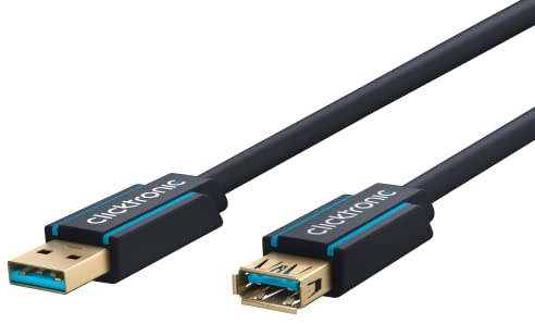 Clicktronic Casual USB 3.0 Hochgeschwindigkeits-Verlängerung Kabel USB A Stecker auf A Buchse mit vergoldeten Kontakten 1.8m