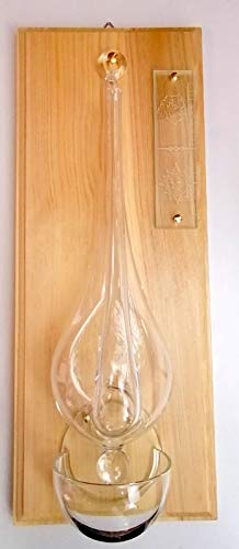 Barometer Glasbarometer dekoratives Wandbarometer Goethe Barometer Klarglas zum hängen auf hellem Holz und Glasauffangschale Größe ca. 14 x 34 cm Oberstdorfer Glashütte