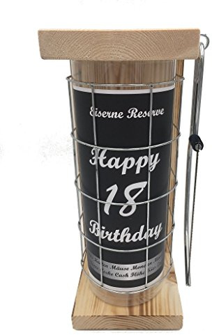 Happy Birthday 18 - Geburtstag Geschenke - Eiserne Reserve Spardose mit Säge zum zersägen des Gitter - Geldgeschenk - - Sparbüchse - Geschenkideen