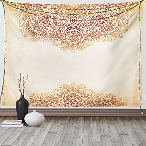 ABAKUHAUS Mandala Wandteppich, Oriental Klassiker, Wohnzimmer Schlafzimmer Heim Seidiges Satin Wandteppich, 200 x 150 cm, Beige
