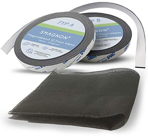 Fliegengitter Magnet - Magnetband und Insektenschutzgitter im Set - Fliegengaze, Pollenschutzgitter, magnetisch ohne Bohren (80 x 80 cm, Magnetband Weiß)