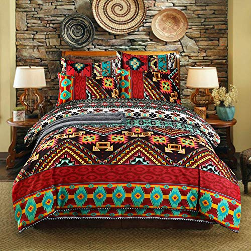 wide smile Mandala Boho Bohemian Bedding Duvet Cover Set Double Size Duvet Quilt Cover Oriental Ethnic Exotic Style include 1 Duvet Cover 2 Pillow Cases
