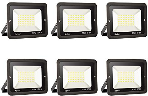 6pack 50W LED Foco Exterior Alto Brillo Proyector Led Impermeable IP65 Blanco Frío 6000K Floodlight Led Foco Exterior Iluminación para Patio, Camino, Jardín, Almacén