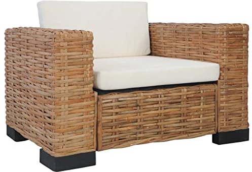 vidaXL Sessel mit Auflagen Rattansessel Loungesessel Wohnzimmersessel Relaxsessel Clubsessel Korbsessel Armsessel Rattanmöbel Natur Rattan