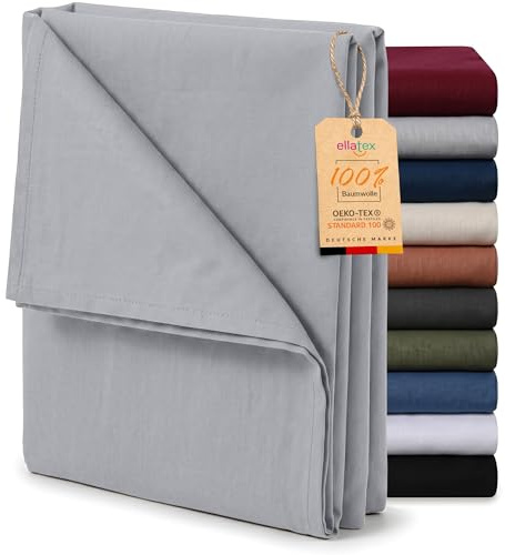 EllaTex Renforcé Bettlaken ohne Gummizug 140x200 – 100% Baumwolle, weiches Leintuch & atmungsaktives Haustuch, Farbe: Silbergrau