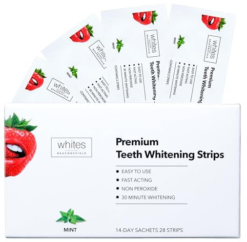 Whites Beaconsfield Teeth Whitening Strips, 28 Strips (14-Day Treatment) – Non-Peroxide Formula, Enamel-Safe, Brighten Teeth Fast, Removes Coffee, Wine, Smoke Stains, Safe for Sensitive Teeth