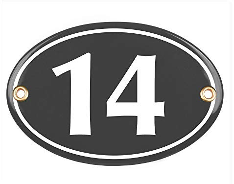 Sosenco Hausnummerschild Hausnummer - oval 10x15 cm - Keramik Emaille - Wetterfest - Personalisiert - Emailschild (Anthrazit)