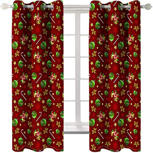 Daesar Tende Coprenti 2 Pannelli, Tende Vetro Oscuranti 132x244CM Tenda Soggiorno Elegante Natale Campana Stampella Fiocco di Neve Tenda Finestre Camera Rosso Verde Giallo Poliestere