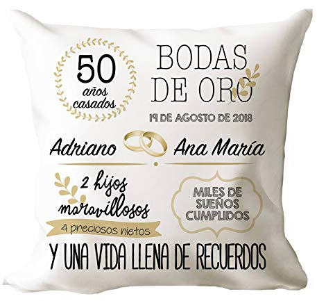 AR Regalos Cojín Personalizado para Bodas de Oro - Regalos para Bodas de Oro - Regalos 50 Aniversario de Boda