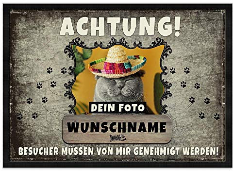 PR Print Royal Personalisierte Fußmatte Bedrucken mit Wunschfoto und Wunschname der Katze - Geschenkidee für Katzenbesitzer - für eine Katze, 60 x 40 cm