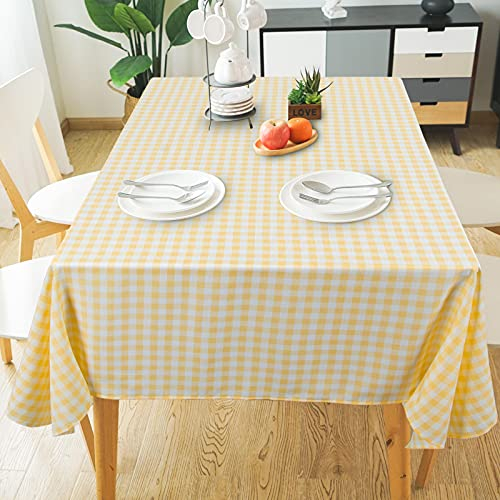 ShinyBeauty Buffalo Check Tablecloth Yellow 140 x 140 cm Cotton Gingham Pattern Kitchen Dining Room Farmhouse Decoration