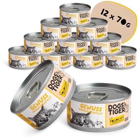 Dogs'n Tiger Genuss Nassfutter Katze, Huhn, 12x 70g | Katzenfutter nass, Alleinfutter, hoher Fleischanteil, getreidefrei, ohne Zuckerzusatz, ohne Konservierungsstoffe