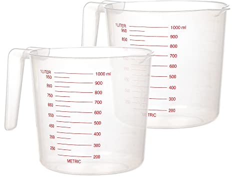 Invero Set of 2 Measuring Jugs 1 Litre per Jug with Handle - Ideal Non-Toxic BPA-Free Measuring Scales for Kitchen Food Baking Preparation, Water or Gravy