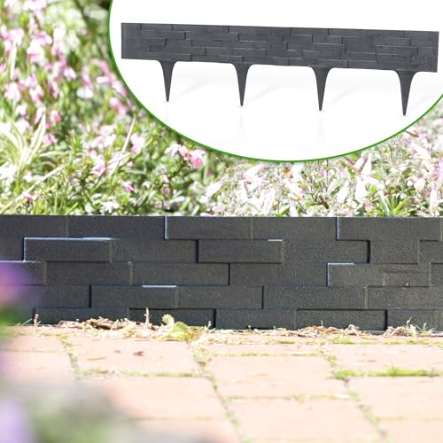 GardenPlast® StonePalisade - Rasenkante Gartenpalisade Palisade Beetumrandung SteinOptik - 7,9m, Anthrazit