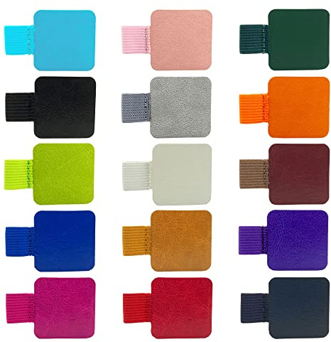 Kaizuca 15 Pièce Passants Pour Stylos, Porte Stylo Auto Adhésif, Support Boucle Stylo, avec Élastiques, Lmperméable et Anti Rayures, Matériel en Cuir, pour Les Agendas, Carnets(15 Couleurs)