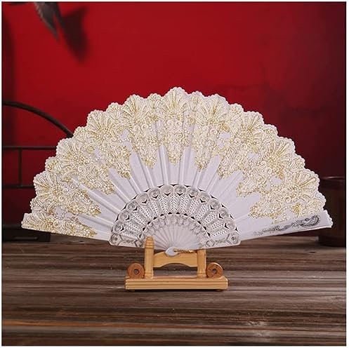 YMXWFC Luxus-Mode-Handventilator-Handventilator-Blumen-Spitze-Seide-Hochzeitsfest-Bühnen-Mode-Heißpräge-Handventilator-faltender Handventilator