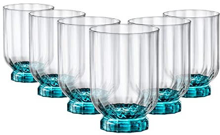 Rocco Bormioli Bormioli Rocco Florian Lot de 6 verres en verre, pied bleu, dof, 37,5 cl, 37,5 cl