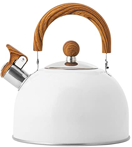 HERCHR 2,5L Tetera con Mango de Nylon, Calentador de Agua Ligero con Mango Ergonómico y Silbato de Aviso, Tetera de acero inoxidable con silbato, Multifuncional Hervidor de café para el hogar