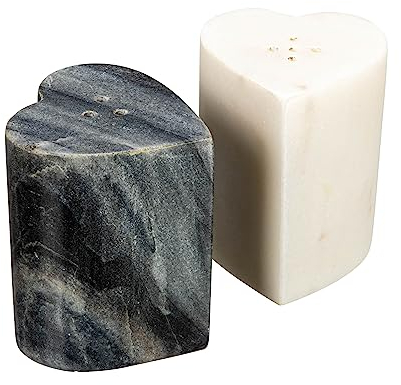 Creative Co-Op Lot de 2 salières et poivrières en marbre en forme de cœur Gris et blanc