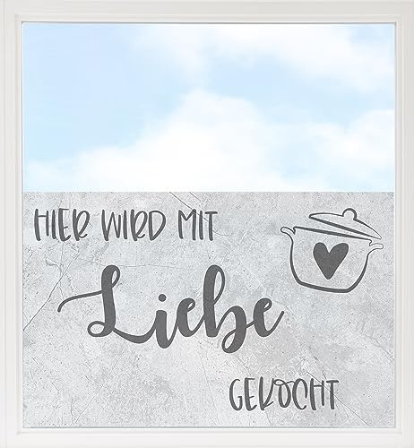 GRAZDesign Fensterfolie Blickdicht Sichtschutz, Sichtschutzfolie Fenster, Glastüren, Küche Küchenfenster, Milchglasfolie Bedruckt mit Motiv Spruch 90x57cm
