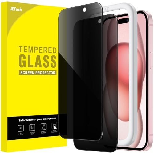 JETech Privacy Screen Protector for iPhone 15 6.1-Inch, Anti-Spy Tempered Glass Film with Easy Installation Tool, 2-Pack