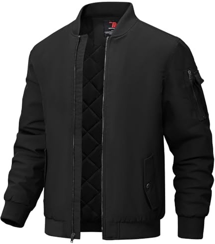 BGOWATU Men's Jacket Windproof Quilted Bomber Jackets Casual Fall Winter Warm Padded Coats Outwear Black XL