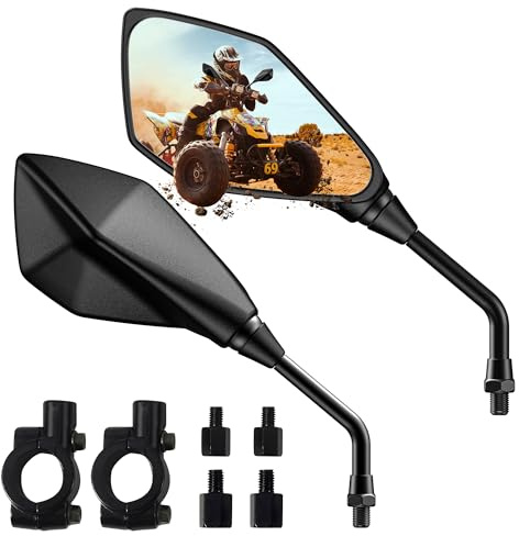 Motorrad Spiegel, Motorrad-Seitenrückspiegel für Bike Scooter Cruiser mit 8mm 10mm Schraube, 7/8 Lenkerhalterungsklemme, Seitenrückspiegel Kompatibel mit Yamaha Honda Kawasaki Victory