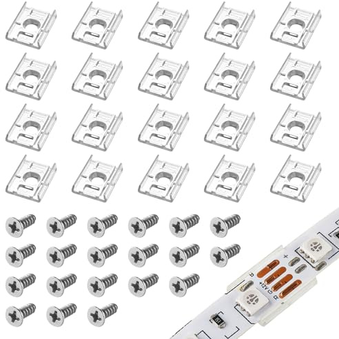 Aroidful transparente LED Befestigungsclips 100 Stk | Versteckte Halter geeignet für 10 mm breite blanke und vergossene LED Streifen inkl. Montageschrauben