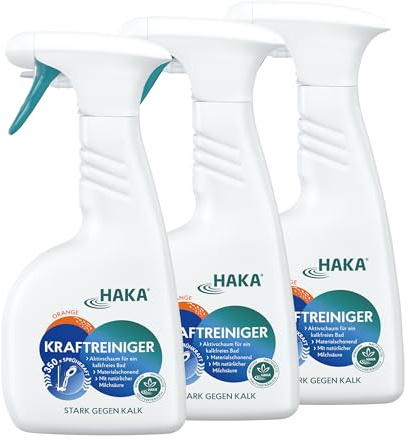 HAKA Kraftreiniger Spray, Bad & Dusche, 3x 500ml, Kalk-und Schmutzlösekraft