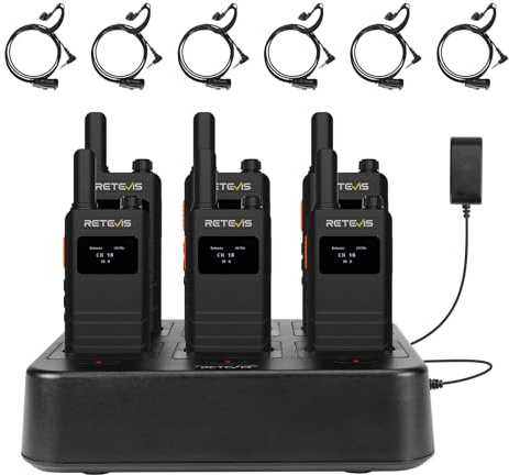 Retevis B63S Walkie Talkie for Adults, LCD Screen Pocket Radio with 6-Way Charger, RT622 3.0, 15 mm Slim, VOX, 6 Walkie Talkie Set with Earpiece for Star Hotels, Restaurant (6 Pack, Black)
