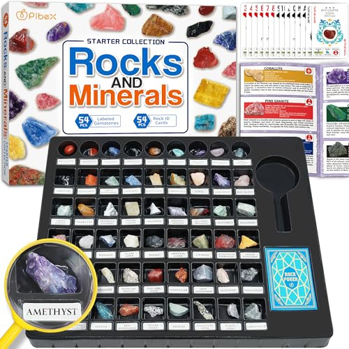 Rock and Mineral Collection Set, 54-teilig, pädagogische Edelsteine und Steine Kit mit Anleitung für Kinder ab 6 Jahren