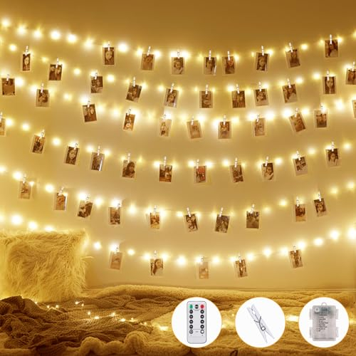 TIDEVAN Ambient Light String 10M 100LEDs Clip Cadena de Luces Foto Clips LED Guirnalda de Luces para Colgar Fotos, Fotoclips Guirnalda de Decoración con 80 Pinzas, para DecoracióN Dormitorio