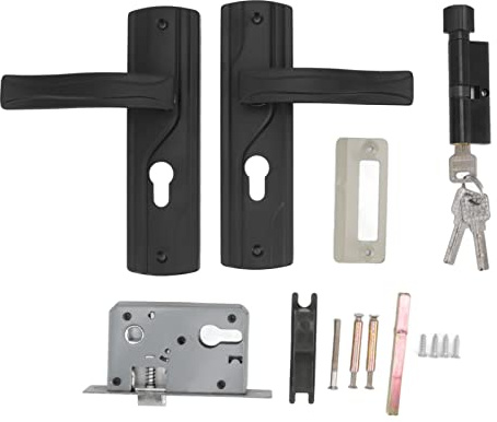 Silent Bearing Door Handle Lock Set, Manganese Steel Lever, Universal Fit for 3.5-5cm Doors, Black