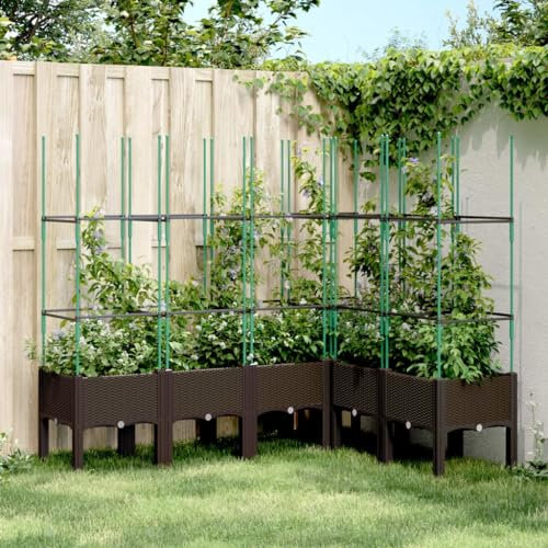 JUDYY Pflanzkübel mit Rankgitter Braun 160x120x142,5 cm PP, Blumentopf Gross, Blumenkasten Balkon, übertopf, Pflanzkasten, Flowerpot, Kräuterbeet Für Die Küche, Vertikalbeet - 367970