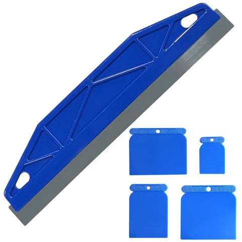 Paint Shield,Paint Cutting in Tools,Paint Edging Tool,with 4Pcs Plastic Scrapers,Skirting Board Painting Guard,Stainless Steel Paint Shield,for Paint Smearing Repairing Cutting Wallpaper (Blue)