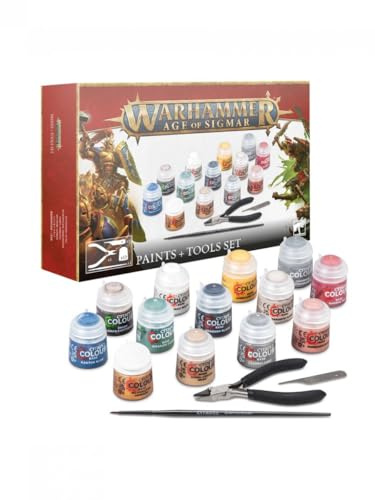 Games Workshop Paints Tools Set Warhammer Age of Sigmar Set Colours and Tools for Assembling and Painting Citadel Miniatures with Cutters Brush Starter and File