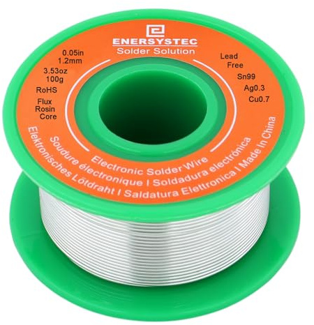 E ENERSYSTEC Lead Free Solder Wire 1.2mm 100g, Rosin Flux Core Electronic Solder Wire Sn99 Ag0.3 Cu0.7 Fine Soldering Alloy Solder No Clean 0.05 Diameter Electronic Soldering Repair