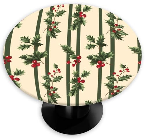 Mexpekil Tovaglia rotonda con bordo elastico, 91,4-106,7 cm, motivo agrifoglio, impermeabile, lavabile, tovaglia per picnic, tavolo da pranzo o patio