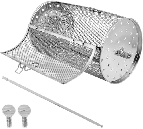 Deuson Drehbarer Grillkorb aus Edelstahl für Gemüse, Pommes, Fisch, Garnelen, 360 Grad drehbar, Grillkäfig, spülmaschinenfest, rollender Grillkorb für Outdoor-Grill, N (Stil 4)