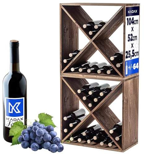 KADAX Weinregal aus Holz, 52 x 25.5 x 104 cm, Großes Flaschenregal für viele Weinflaschen, Weinständer rustikal, Regal für Flaschen, platzsparend, Stabiler Weinschrank, Made in EU