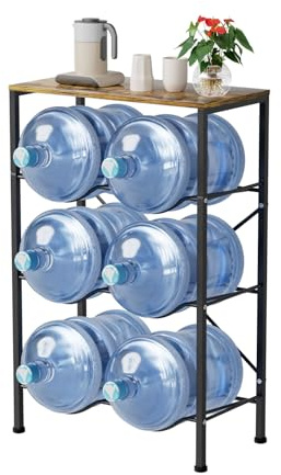 bimiti Water Jug Rack 3-Tier Water Jug Holder Heavy Duty Water Jug Stand | Double Row 5 Gallon Water Cooler Jug Rack with Top Shelf Water Bottle Organizer with 6 Slots for Office, Living Room