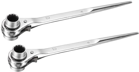 sourcing map 19 x 24mm 12-Point Scaffold Podger Ratchet Spanner Ratcheting Socket Wrench Tool (Silver Tone) 2pcs
