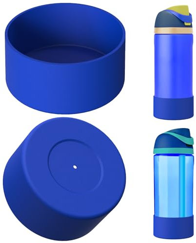 Linkidea Funda protectora de silicona antideslizante para botella de agua compatible con Owala FreeSip de 16 onzas, protector de funda inferior de botella (azul marino, paquete de 2)
