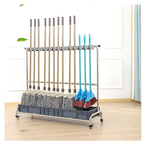 Support de balai pour outils de nettoyage Chariot à outils de nettoyage, organisateur de support de balai, armoire de rangement de placard mobile, support à outils for serpillière, en acier inoxydable