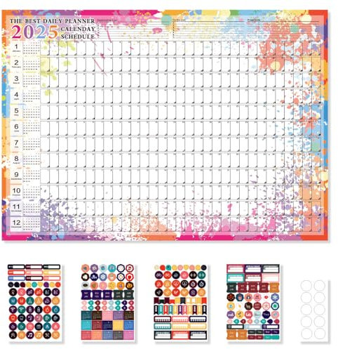 2 Stück Wandkalender 2025 Groß mit Aufkleber, Jahresplaner 2025 (52.5x 74.2cm), Kalender Wandkalender, Urlaubsplaner Mitarbeiter, Kalender Wand für Jahreskalender, Monatsplaner, Familienkalender (B)