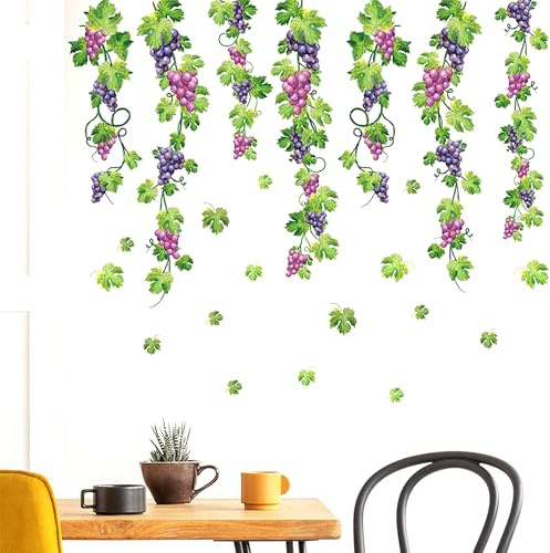 duoyif Adesivi Murali Foglie Di Edera Verde Uva Adesivi Da Parete Vite Appesa Uva Pianta Verde Stickers Muro Per Cucina Camera Da Letto Bagno Soggiorno Ufficio Decorazione Parete (Viti Uva)
