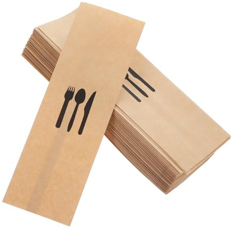 GALPADA Bestecktaschen Kraftpapier 100 Stück 22,5x7,5cm mit Serviette für Gastronomie Bankett und Hochzeitsfeiern Aufbewahrung